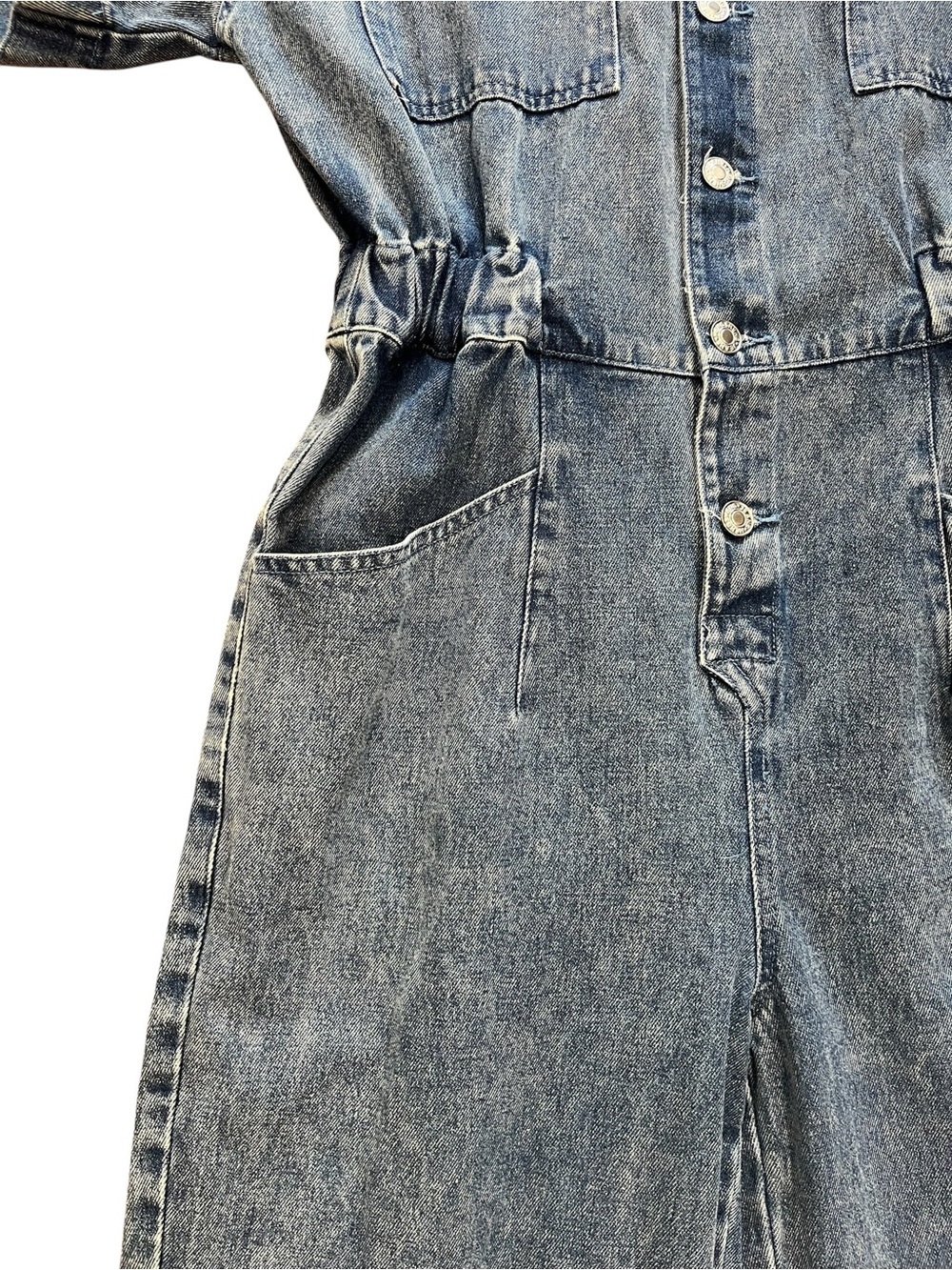 TALULAH Acid Wash Denim Short Sleeve Jumpsuit Coveralls Utility Romper Size L - Picture 8 of 9